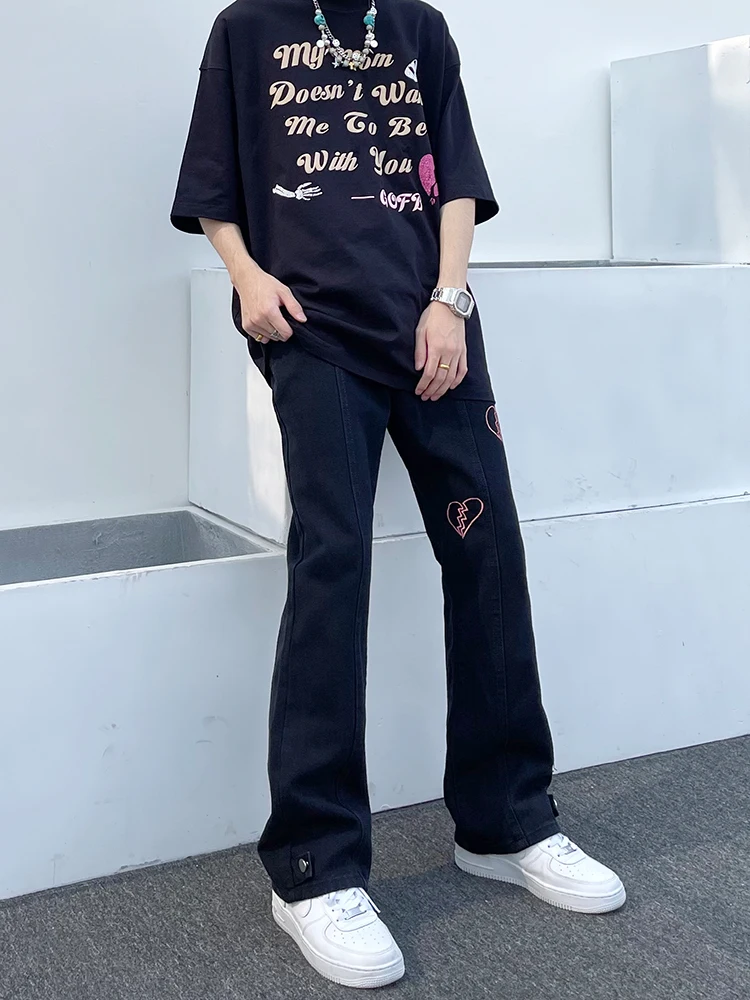 Y2k Heartbreak Graphic Jeans Wide Leg Pants Street Wear Highstreet Design BF Baggy Jeans Distressed Jeans Straight Leg Jeans