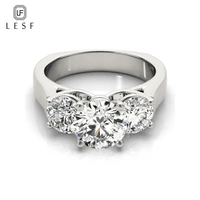 lesf three stones 925 sterling silver wedding engagement ring for women 2 2 carat d color moissanite diamond fine jewelry