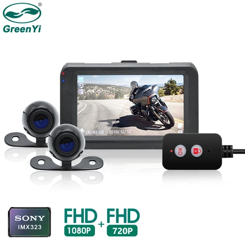 Видеорегистратор для мотоцикла GreenYi, 1080P Full HD, с камерой заднего вида