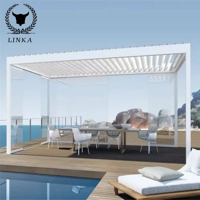 Waterproof Louver Roof Motorized   carports led light sun shade custom foldable car outdoor pergola garages canopies