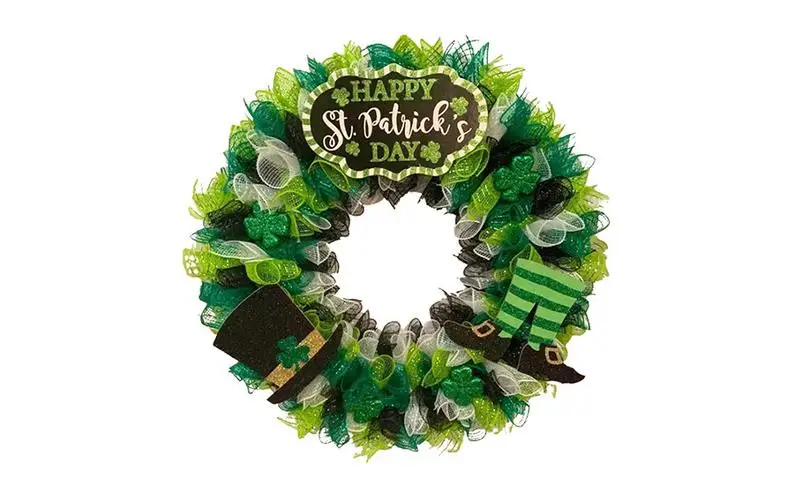 

St Patrick's Day Shamrock Wreath Colorful Mixed Flower Garland Green Welcome Sign For Front Door Wall Window Home Decoration