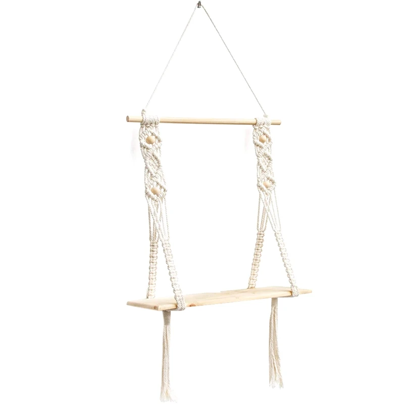 

Wall Hanging Boho Room Decor Macrame Wall Shelf, Handmade Boho Decor, Cute 1 Tier Cotton Rope Floating Shelf