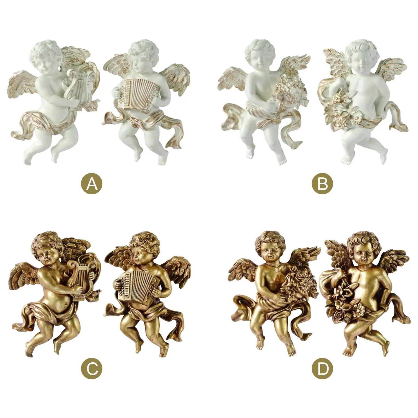 

2Pcs Cute Angel Statue Figurines Cherub Wall Sculpture Baby for Entrance