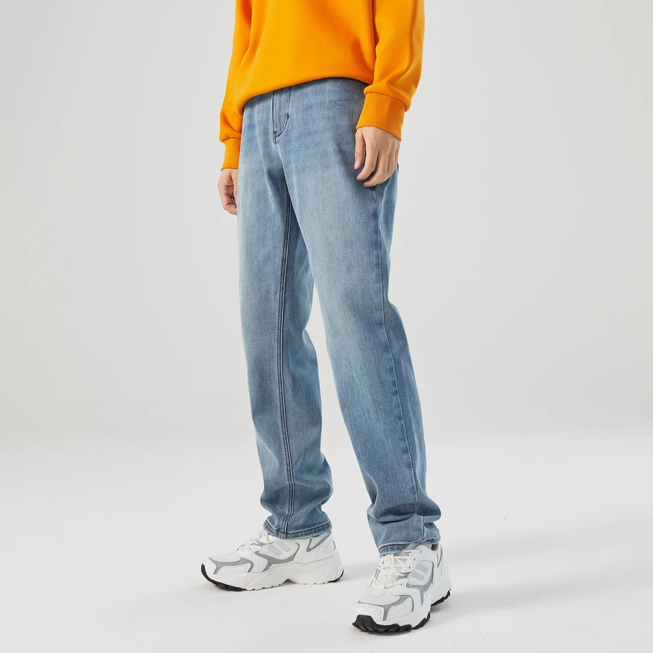 Metersbonwe Straight Jeans For Man Winter Thick LongWarm Denim Pants High Quality Casual Traditional Straight Leg Jeans