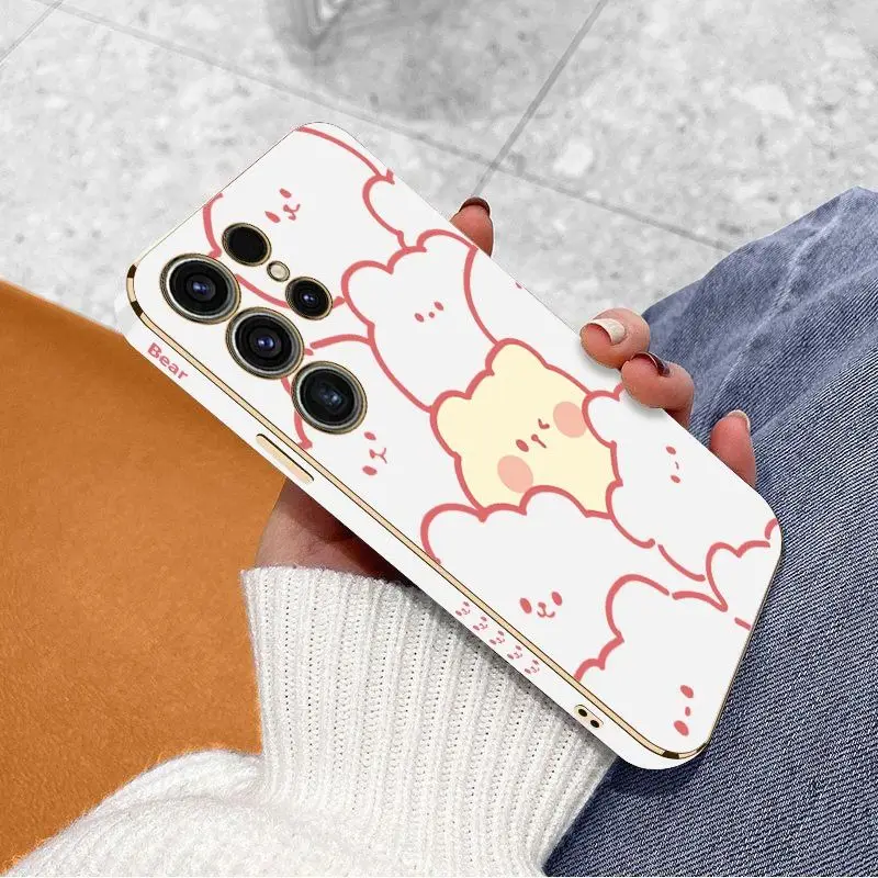 Stacking Bear Luxury Plating Phone Case For Samsung Galaxy S23 S22 S21 S10 S9 S8 Plus Note 20 ultra 10 Plus Cover