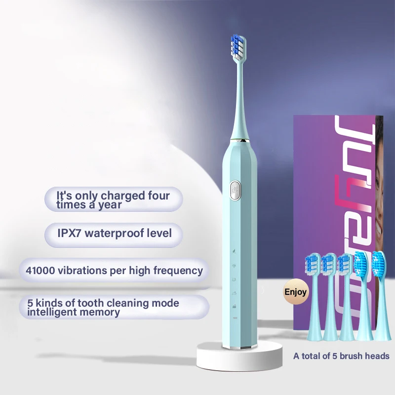 

2022 New Adult Smart Sonic Electric Toothbrush USB Charging Comes with 5 Brush Heads in 5 Modes to Clean and Whiten Teeth