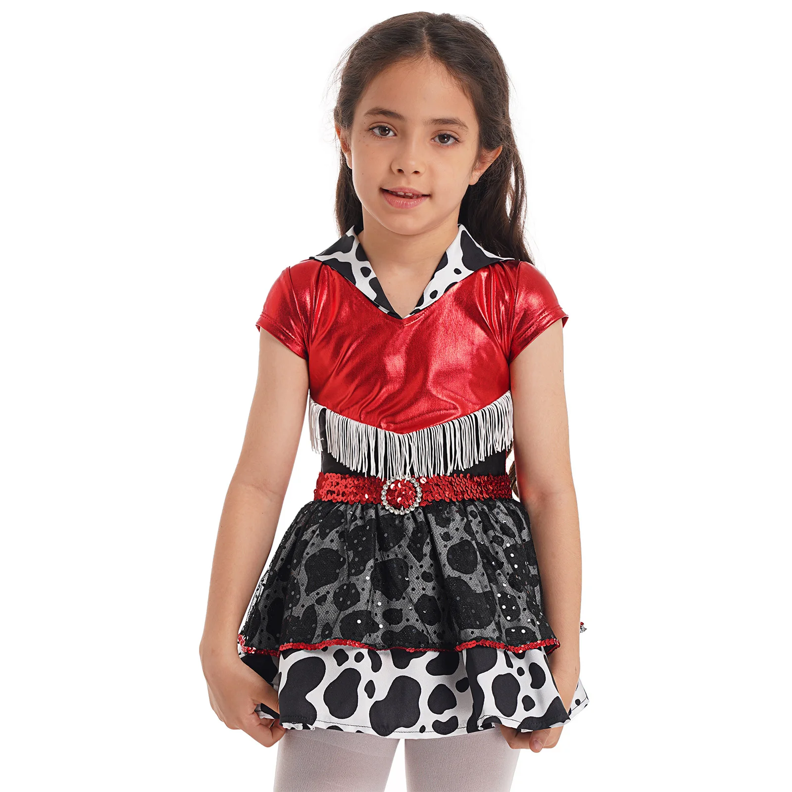 Детское платье для косплея с бахромой и блестками поясом девочек комплект