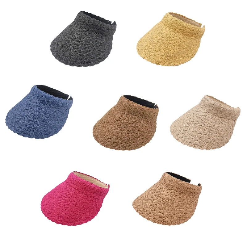 

Q39C Chic Solid Color Visor Hat Summer Empty Top Petal Straw Hat for Outdoor Sports