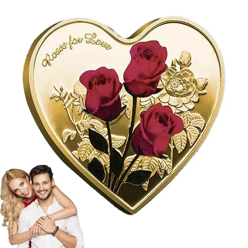 

Heart-shaped Love Commemorative Coin Rose Metal Commemorative Coin Couple Heart-shaped Collection Coins Lucky Coin Gift For