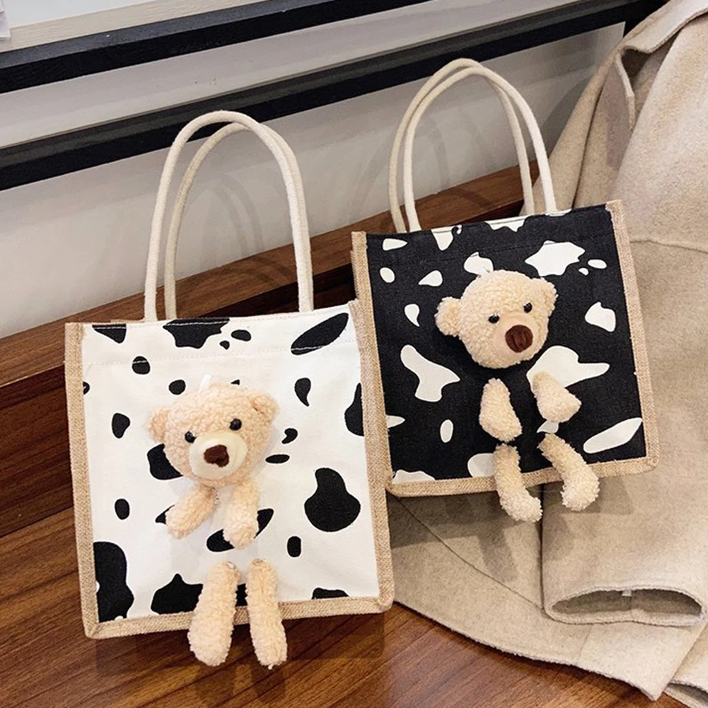 Модная дизайнерская женская сумка Холщовая Сумка для покупок с рисунком коровы и