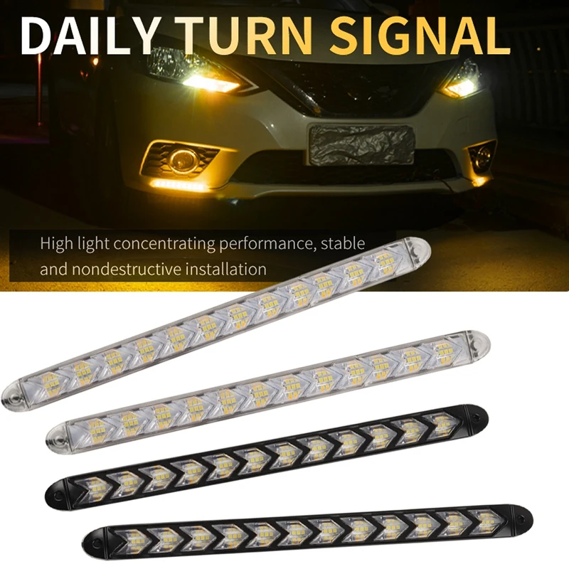 

2PCS Universal DRL Daytime Running Lights 12 LED Turn Signal Lights Waterproof Flowing Headlight Strip