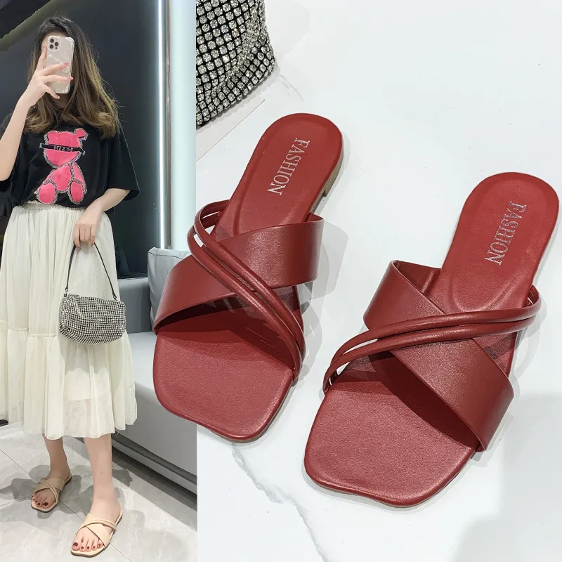 

Shoes Ladies' Slippers Low Big Size Flat Hoof Heels Basic Slides Rubber Fabric Rome PU Shoes Slippers Flat Big Size Slides Low F