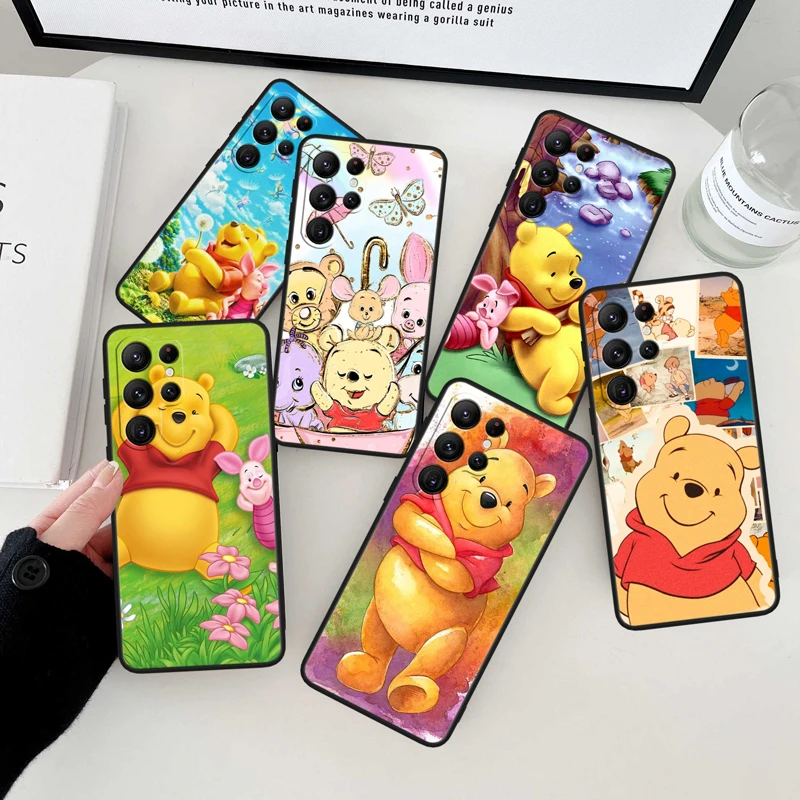 

Winnie the Pooh Black Phone Case For Samsung Galaxy S23 S22 S21 S20 FE Ultra Pro Lite S10 S10E S9 Plus 5G