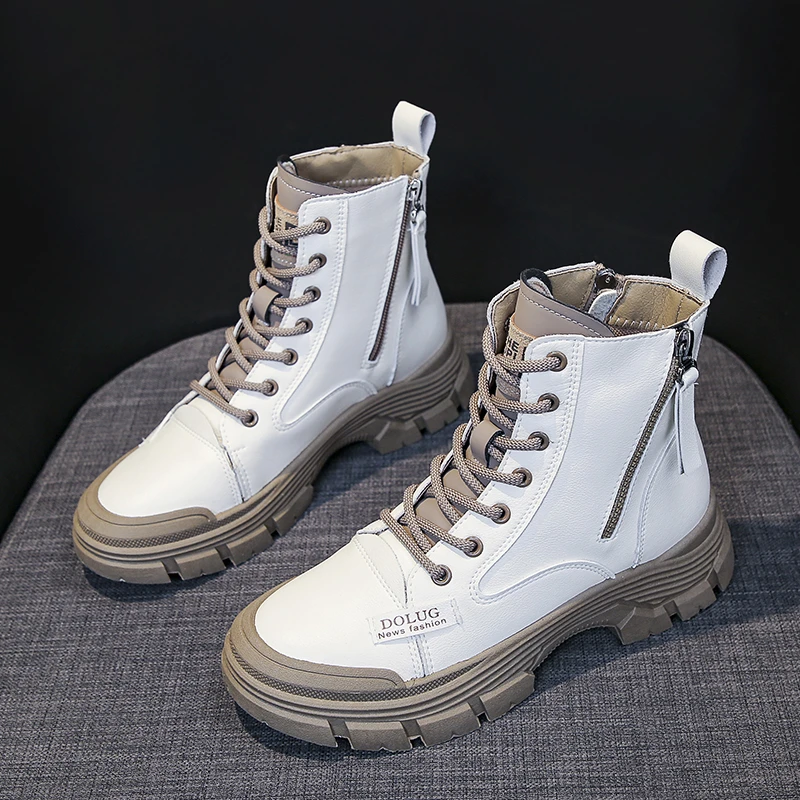 

Women Boots 2022 Autumn Winter Round Head Fashion Boots for Women Thick Sole Women Ankle Boots Zipper High Gang Women's Shoes
