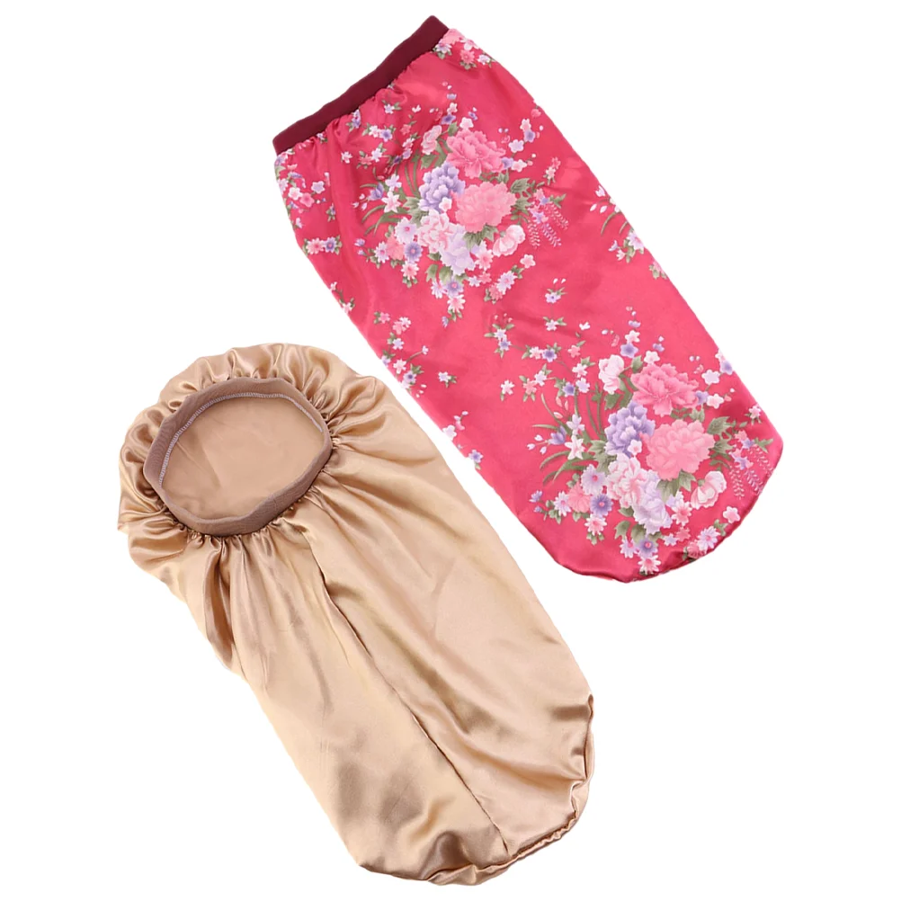 2-х шт. эластичный атласный чепчик для сна с шелковым принтом кудрявых волос