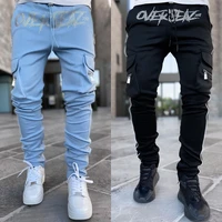 2022 spring and autumn tooling pants mens tide brand reflective straight multi bag stretch large size sports casual trousers