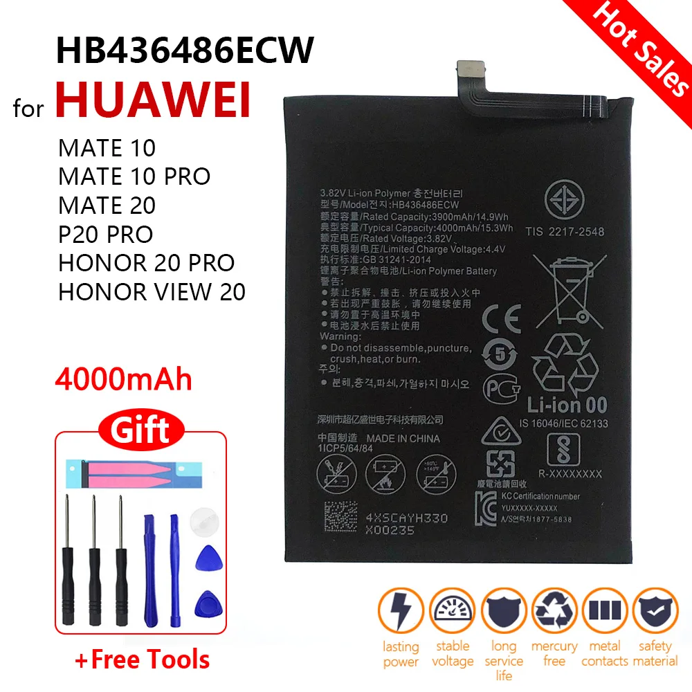 Оригинальный сменный аккумулятор для телефона HB436486ECW 4000 мАч Huawei Mate 10 / Pro 20 P20 Honor V20