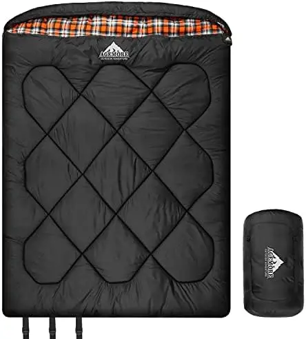 

Degree Double Sleeping Bag for Adults,Cotton Flannel Lined 2 Person Cold Weather Queen Size Sleeping Bag, Double Wide Warm Sleep