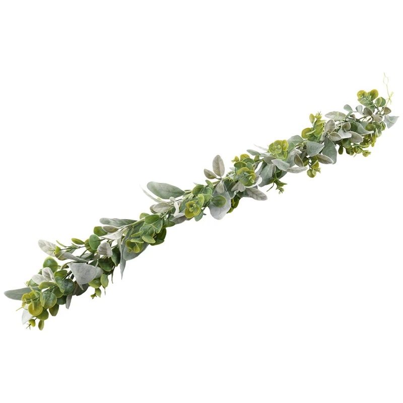4X Lambs Ear Garland Greenery And Eucalyptus Vine / 38 Inches Long/Light Colored Flocked Leaves/Soft And Drapey Wedding