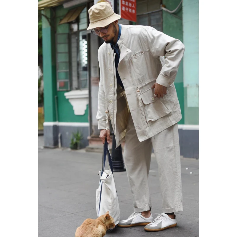 

Saucezhan Trench Coat Men Long Overcoat Men Linen and Cotton Mens Cloak Loose Fit Windbreaker Mens Long Coat