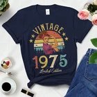 Футболка женская хлопковая в ретро стиле, винтажная Модная рубашка для праздвечерние в честь Дня рождения, черный топ, ограниченная серия, 47 лет, лето 1975