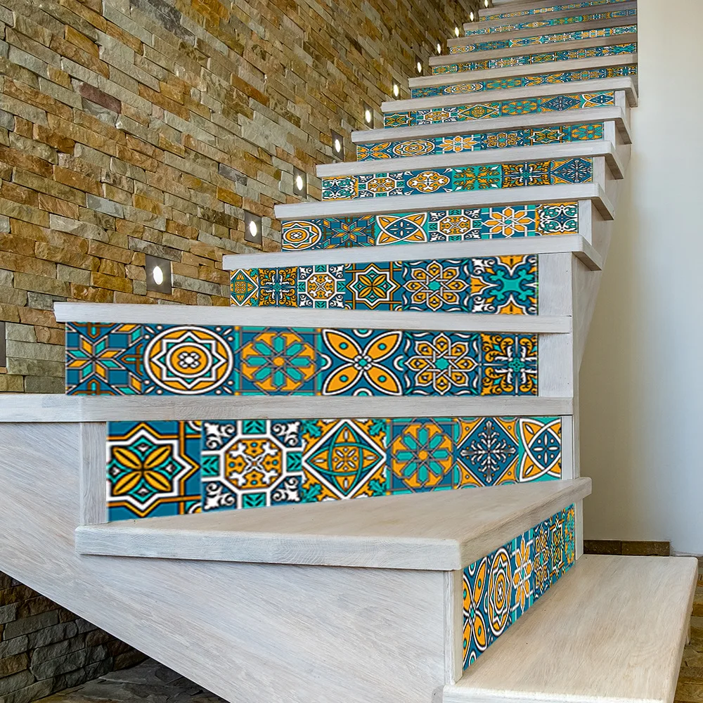 

18x100cm 24 Style Stair Sticker Waterproof Self-adhesive PVC Staircase Sticker for Removable Bathroom Kitchen Stairway Decor
