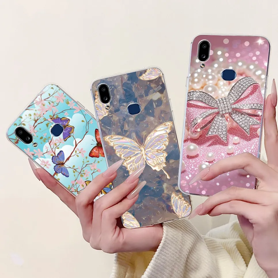 Фото Прозрачный мягкий тонкий чехол для телефона Samsung Galaxy A10s A10 Samsung M01s A105F A107F, роскошный девчачий модный чехол с цветочным рисунком №1