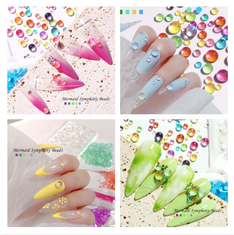 

300 шт., новинка, Русалка, волшебный жемчуг, Аврора, прозрачный кристалл, аксессуары для ногтей