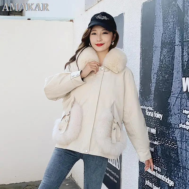 Fox Fur Women Parka Turn Down Collar Female Winter Coat Casual Fashion Short Real Fur Jacket Slim Outwear 2022 New enlarge