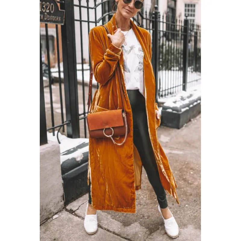 

Elegant Women's Cardigan Long Shawl 2023 Autumn/Winter Street Fashion Loose Golden Velvet Elastic Lady Casual Coat