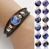 luminous 12 constellation bracelet glow in the dark bangle multilayer leather braided rope bracelets for men women party jewelry