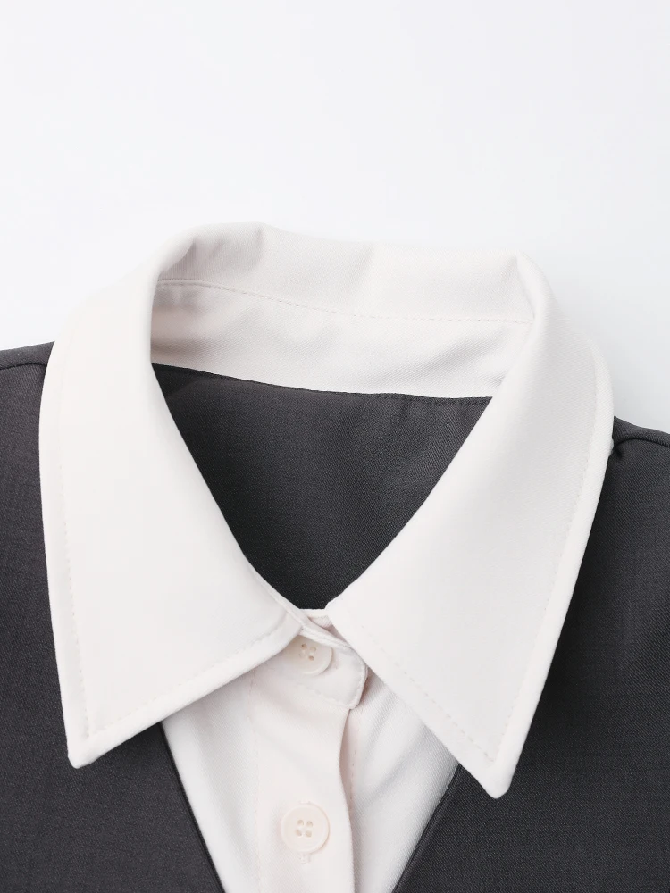 [EAM] Серая куртка с цветными блоками юбка до половины тела костюм из двух