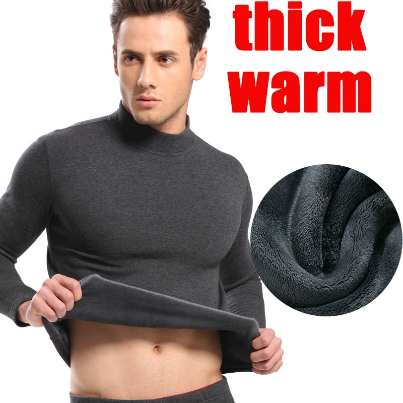 Thermal Wear For Men Long johns Mens Cotton Thermal Underwear SUITS Turtleneck Winter Tops+Pants 2 PIECES SET Warm Thick Velvet