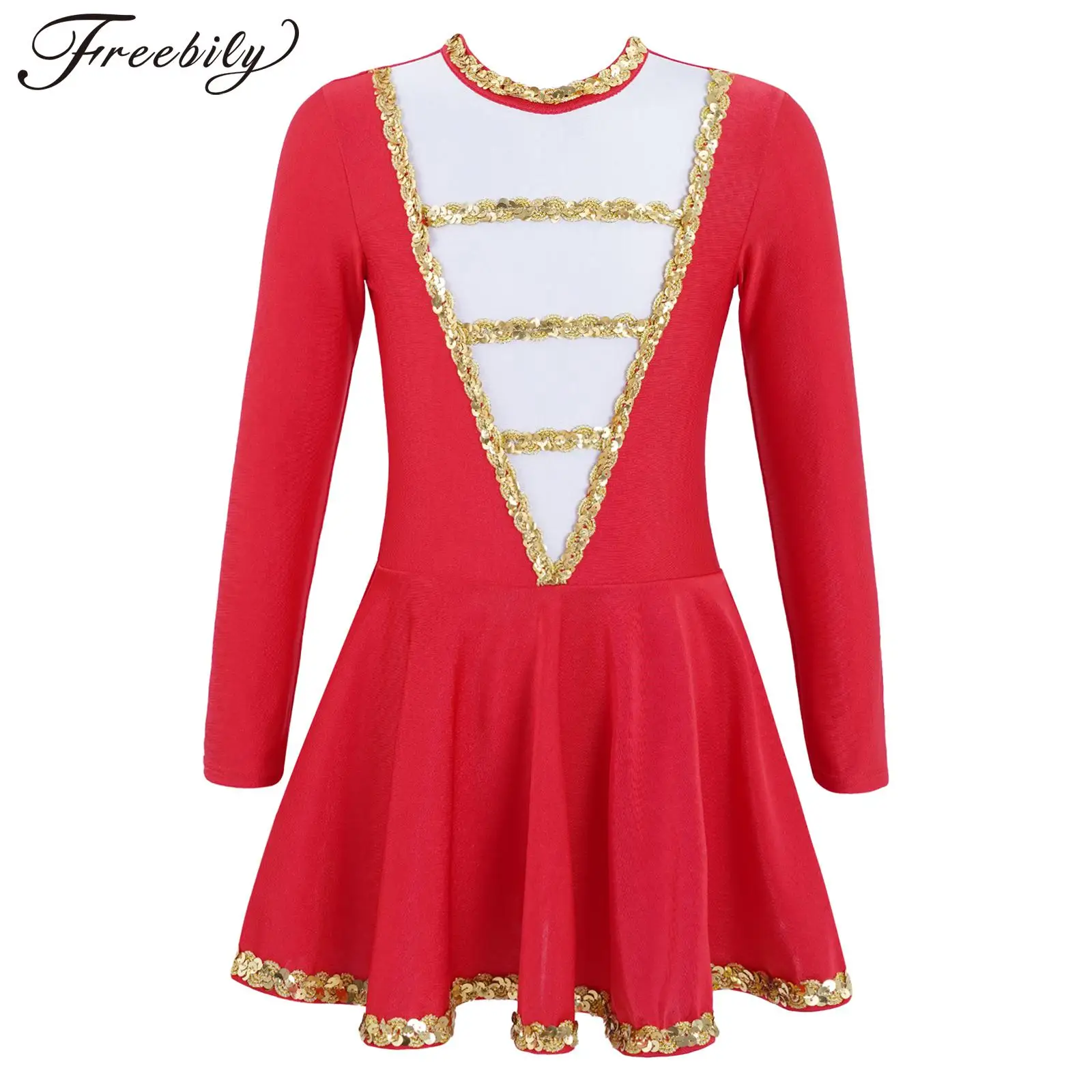 

Kids Girls Long Sleeve Sequin Leotard Dress Ballet Dance Performance Clothing Halloween Masquerade Party Circus Cosplay Costume