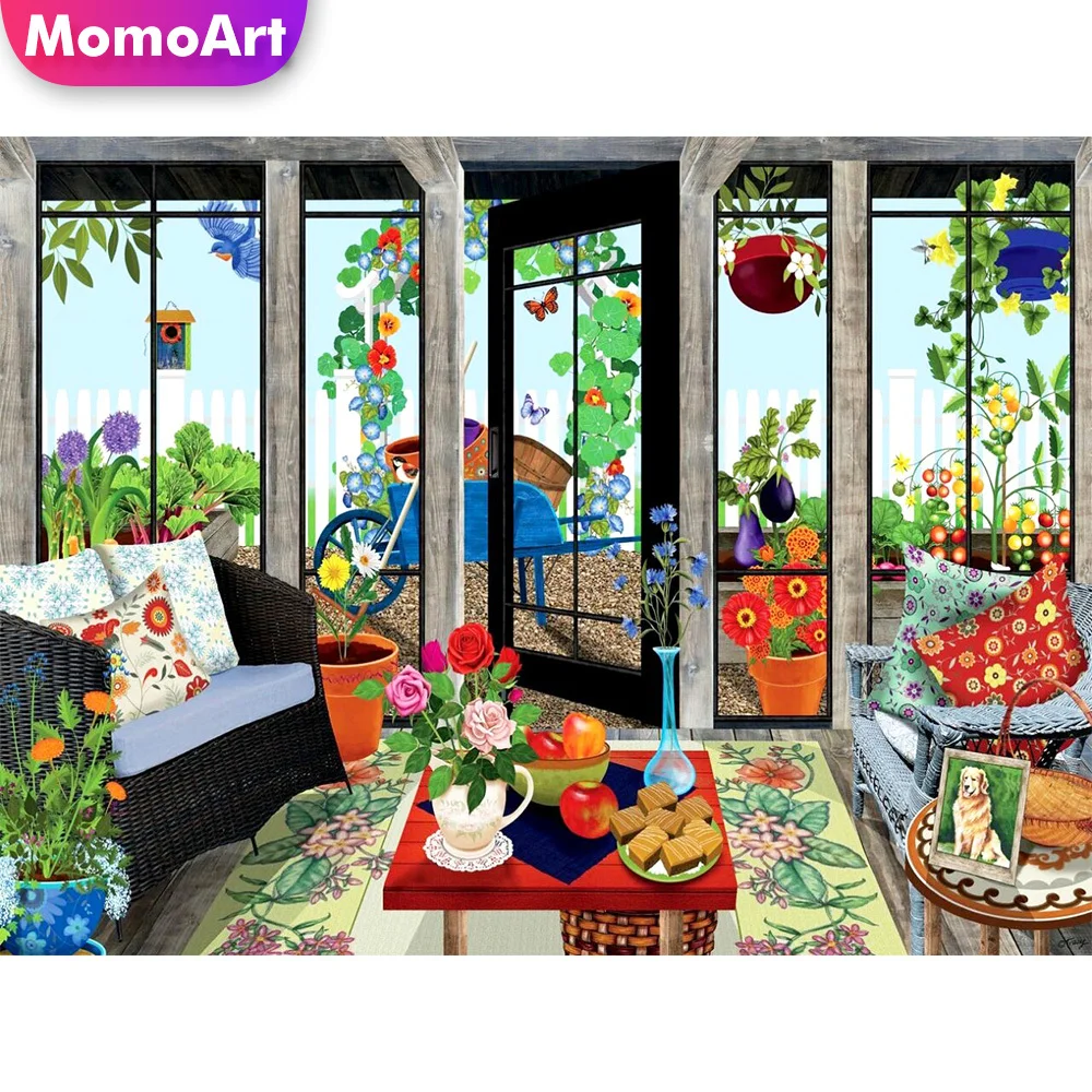 

Набор для алмазной вышивки MomoArt, мозаика с цветами, дверь, пейзаж, Набор для вышивки крестиком, украшение на стену