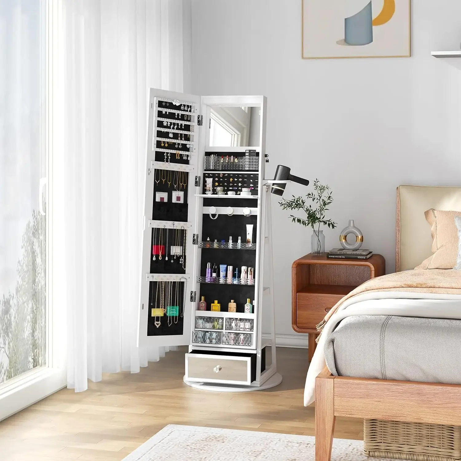 Вращающийся Шкаф для ювелирных изделий с зеркалом подсветкой вращающееся