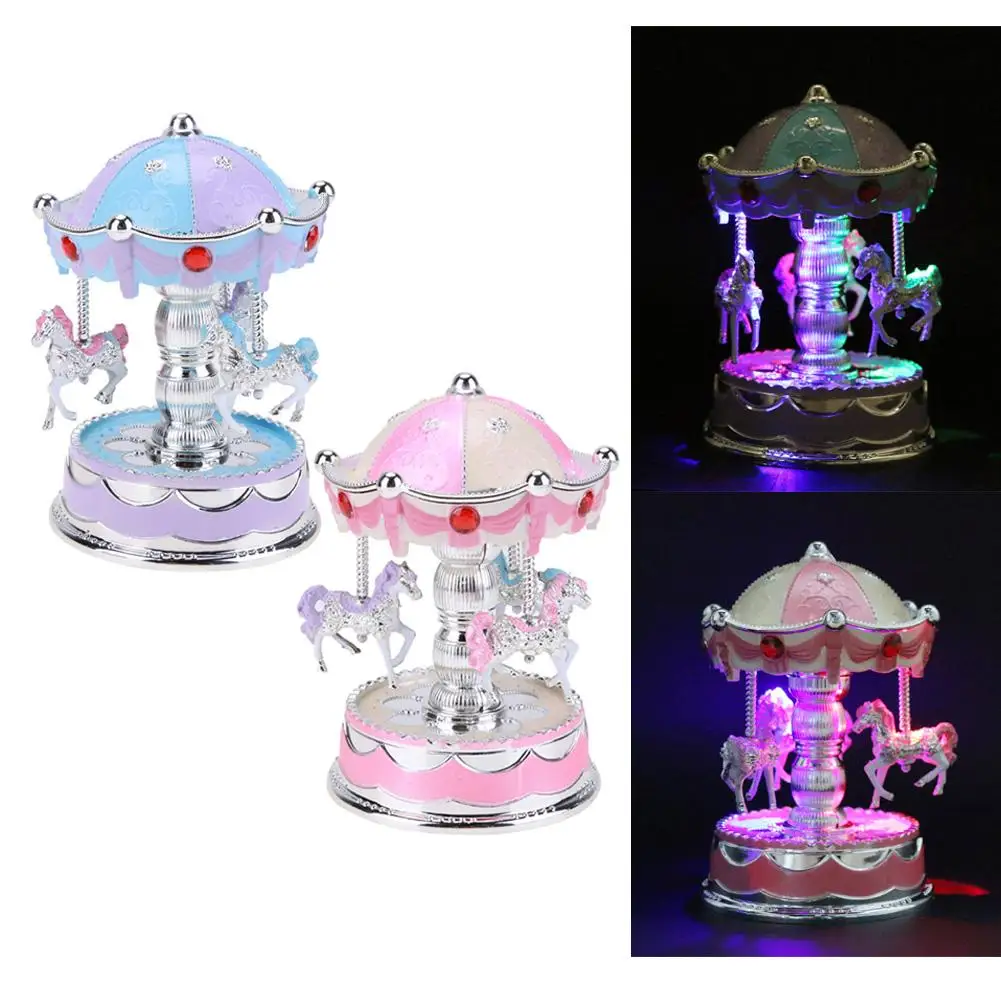 

Romantic Crown Music Box Emit Clockwork Carousel Home Decor Horse Music Box Christmas Wedding Birthday Gift Box Decor