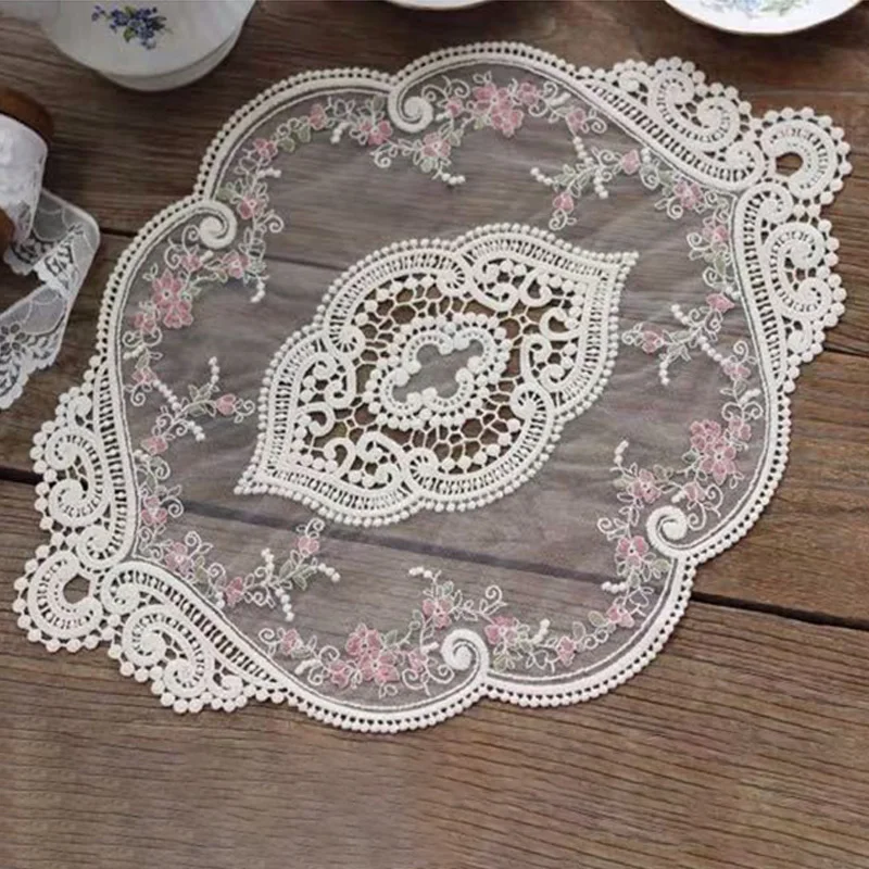 

Vintage French Lace ins Table Mat Embroidered Lace Tablecloth Pastoral European Style Bedside Table Decoration Rose Placemat