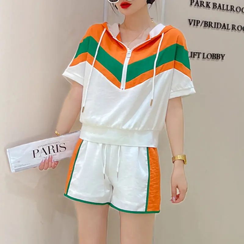 Lce Silk Fashion Trend Short Sleeve Shorts Suit Women's Summer 2023 New Korean Version Loose Sports Casual Two-Piece Set
