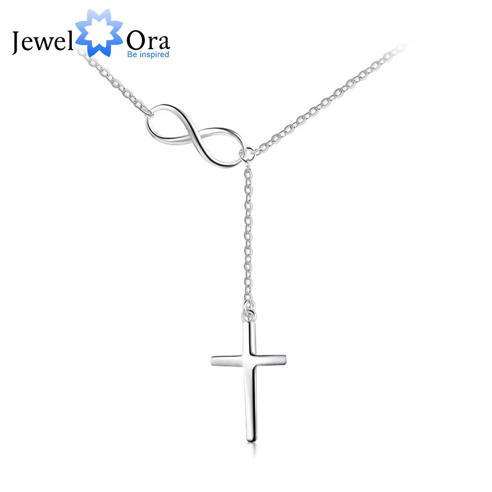 

Silver Color Infinity Love Necklace with Cross Fashion Chain Necklaces for Women Wedding Jewelry (JewelOra NE101965)