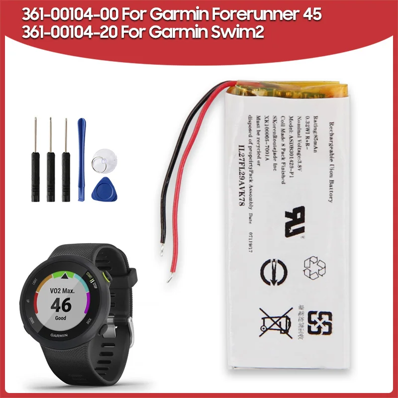 Фото Сменный аккумулятор 361-00104-20 для Garmin Forerunner 45 361-00104-00 для Garmin Swim2 Ticwatch Express 85 мАч №1