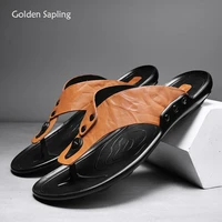 golden sapling flip flops retro mens slippers summer casual flats breathable leather leisure shoes men fashion beach slipper