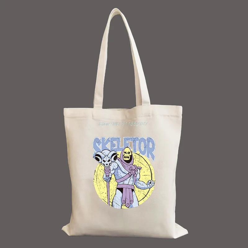 

SKELETOR graphic Print Women Shopping Canvas Bag Eco Harajuku Shopper Bags Reusable Grocery Shopper Bags Students Book Bag