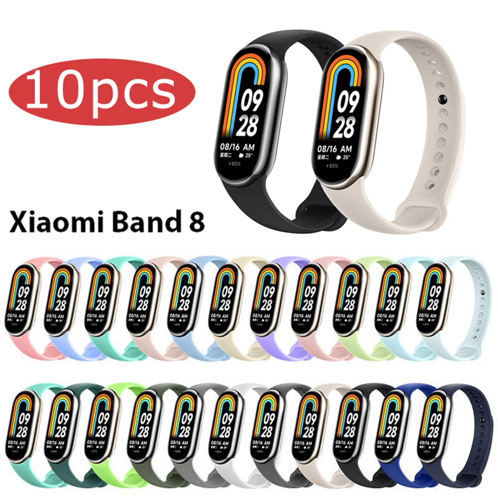 10Pcs/Pack Silicone Strap For Xiaomi Mi Band 8 Rubber Sport Smart Watch Wristband For Xiaomi Mi Band 8 NFC Bracelet Accessories