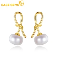 sace gems women earrings s925 sterling silver natural pearl eardrop fashion boutique jewelry gift cute bow ear stud