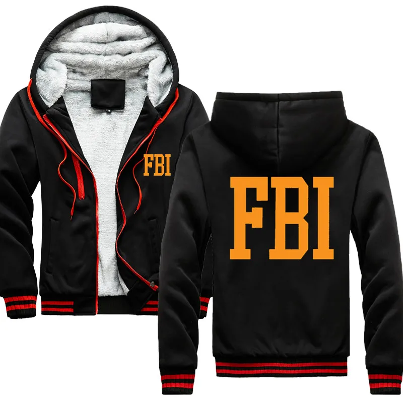 Мужские ФБР толстовки с принтом флисовые на молнии надписью Федерального бюро