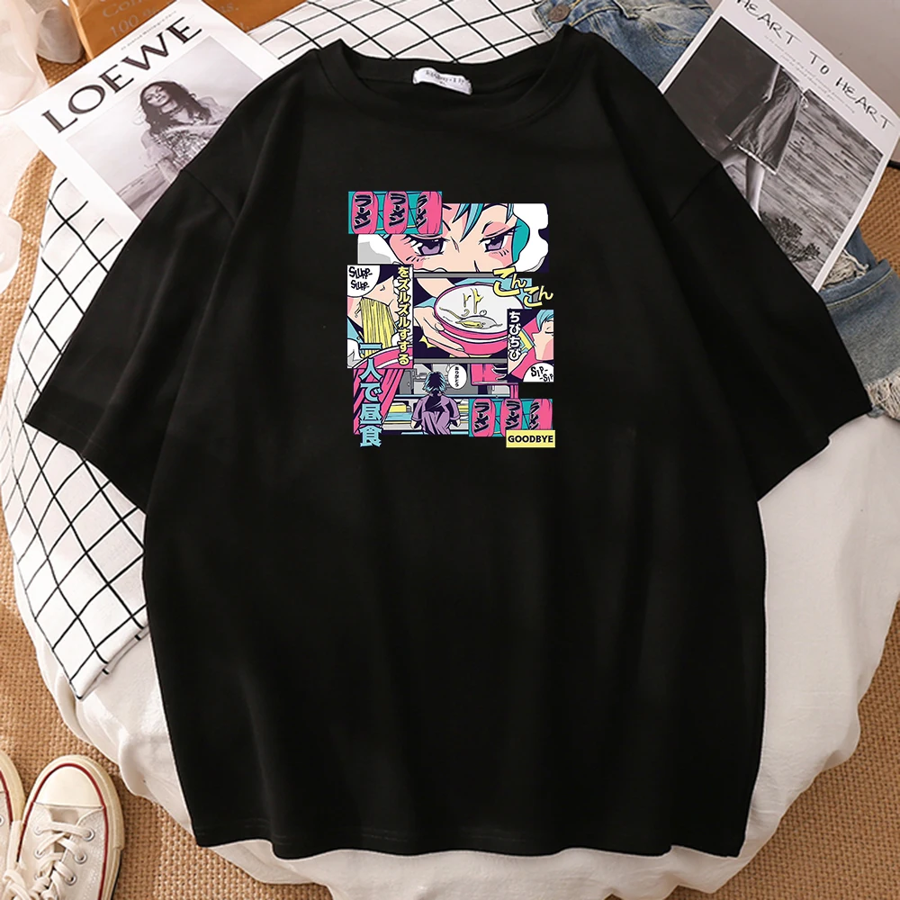 

Футболка мужская с принтом аниме Vaporwave, милая Модная рубашка с коротким рукавом, топ с принтом манги, рамен, лапши, подарок, на лето