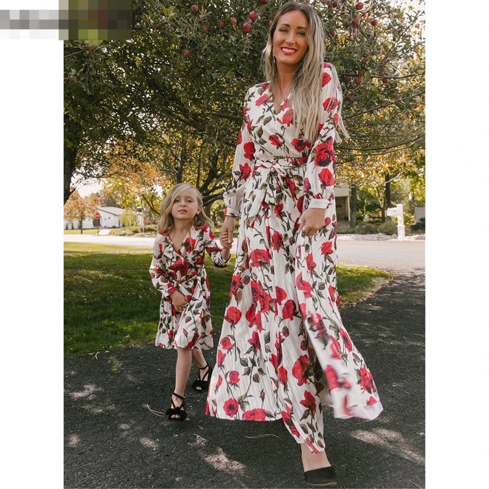 

Vestido parent-child dress dress mother daughter clothes retro floral long elegant dress resort wear women summer women fashion