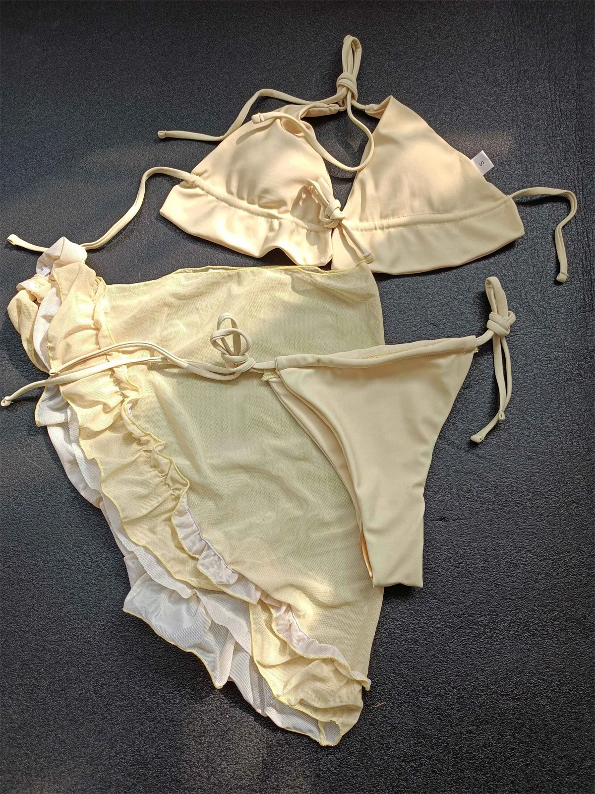 Сетчатая накидка купальник Женский однотонный желтый комплект бикини с пуш-ап и