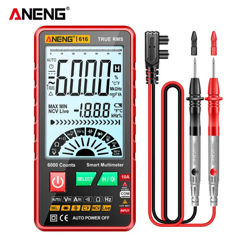 

ANENG 616 Digital Mini Multimeter Tester 6000counts Auto Mmultimetro True Rms Tranistor Meter with NCV Data Hold Flashlight